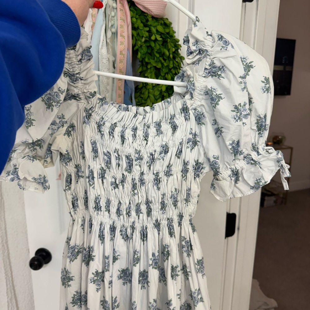 ANTONIO MELANI White and Blue Floral Midi Dress
